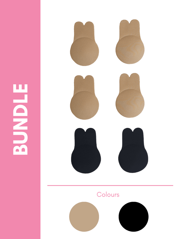 Ultimate Rabbit Ears Reusable Adhesive Boob Lift Up Bra Bundle Pack in Skin & Black (3 Pack) - Pink N' Proper
