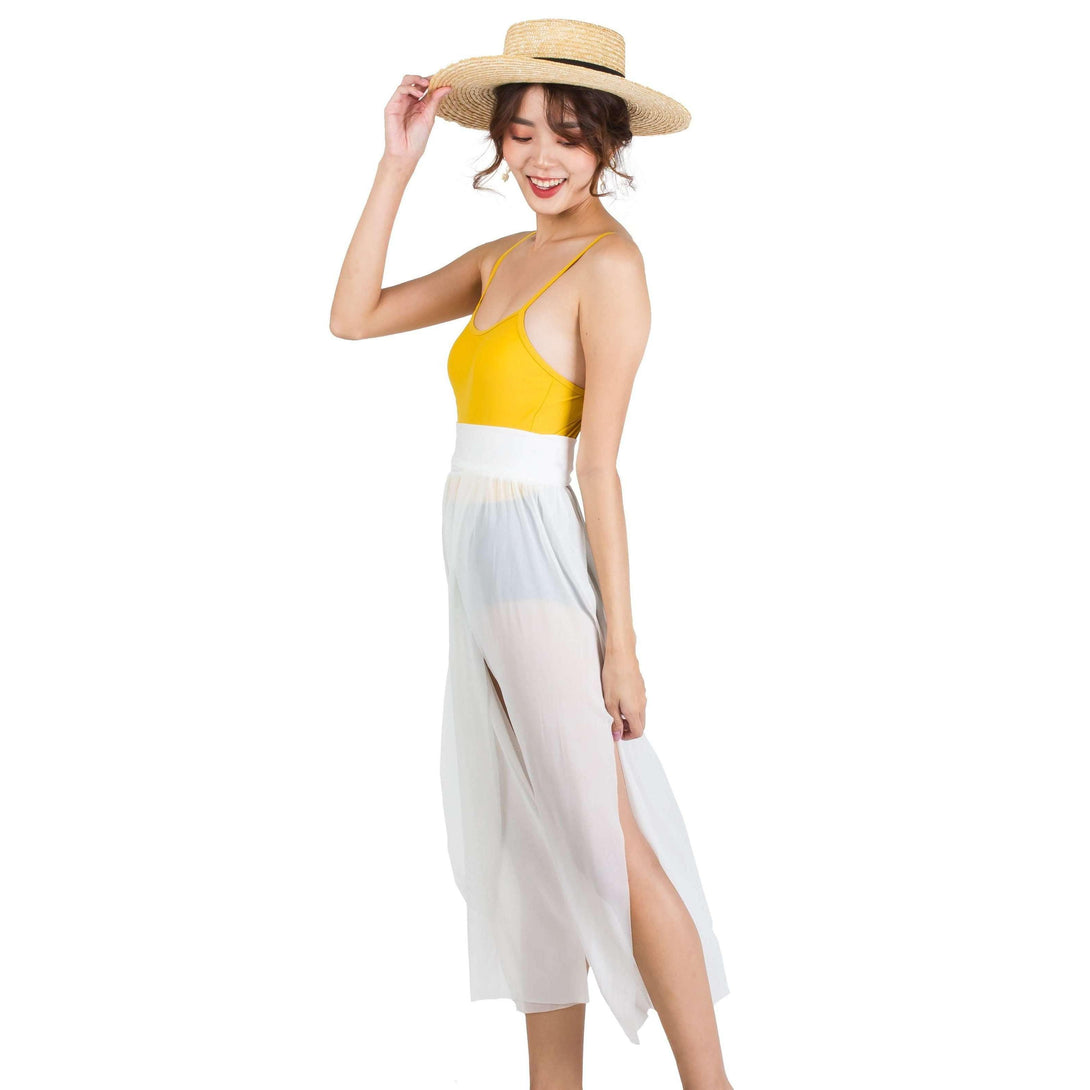 Pink N' Proper:Daeun Mesh Slit Maxi Beach Skirt in White