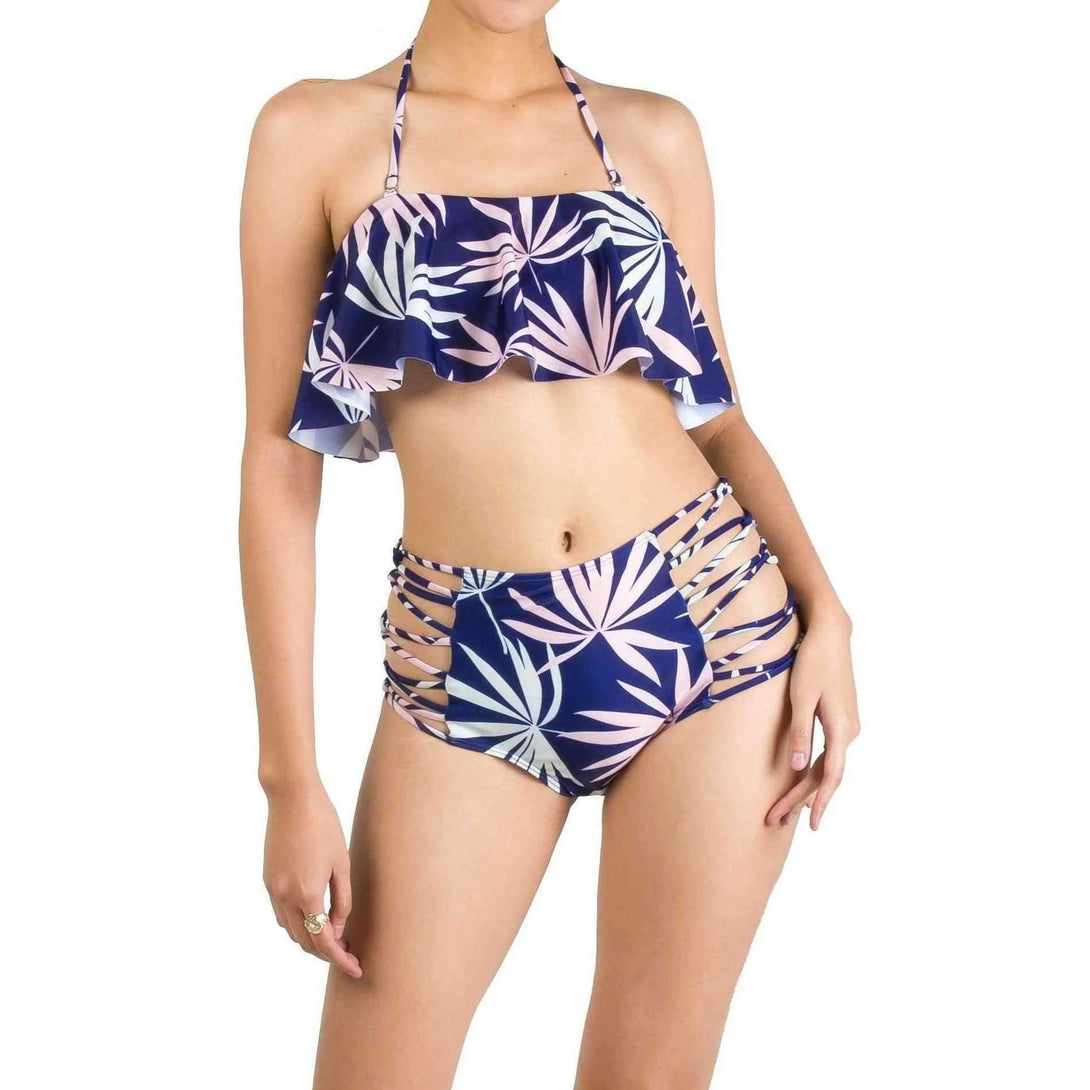 Pink N' Proper:Serilda Tropical Bandeau Frill High-Waist Bikini Set