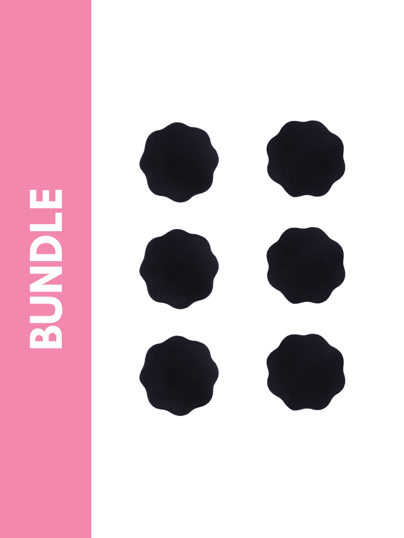 Ultimate Silicone Reusable Stick On Nipple Cover Bundle Pack in Black (Flower)(3 Pack) - Pink N' Proper
