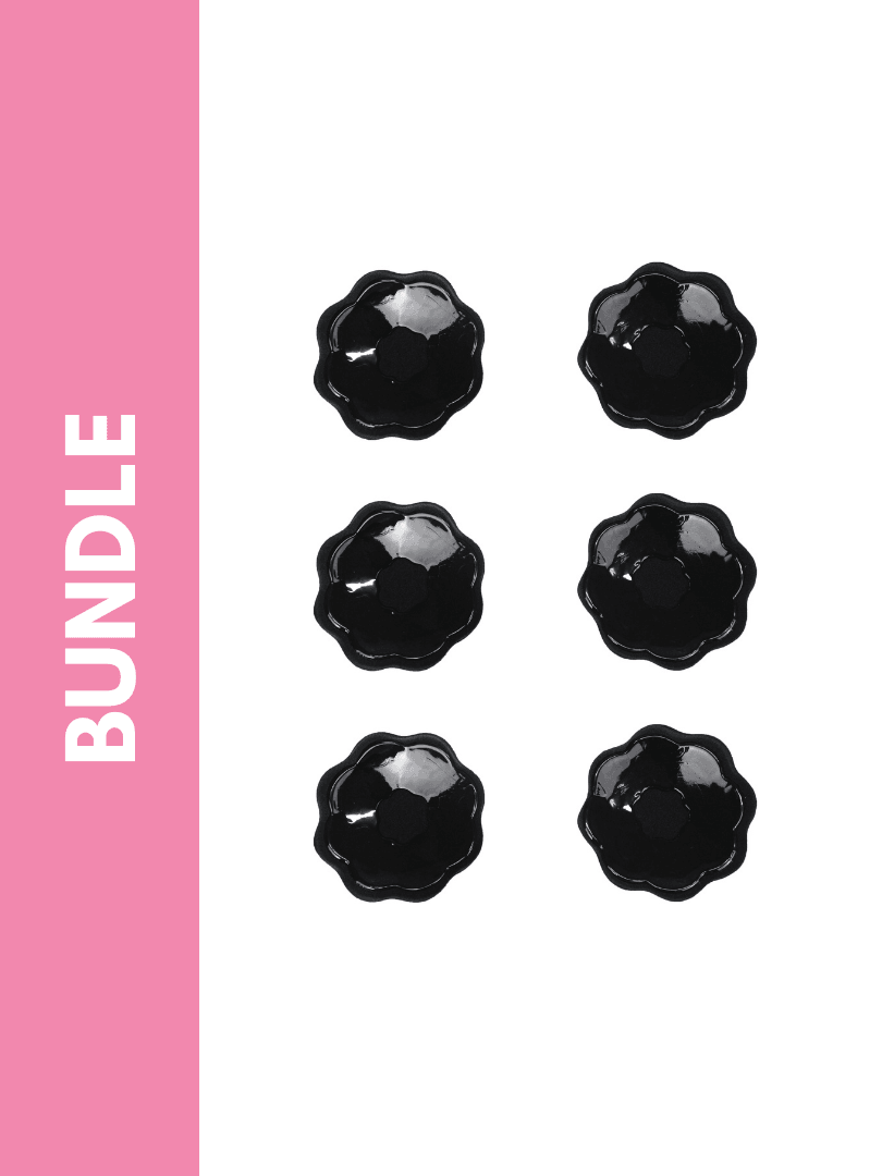 Ultimate Silicone Reusable Stick On Nipple Cover Bundle Pack in Black (Flower)(3 Pack) - Pink N' Proper