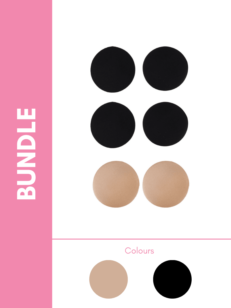 Ultimate Silicone Reusable Stick On Nipple Cover in Black & Beige (Round) 3 Pack - Pink N' Proper