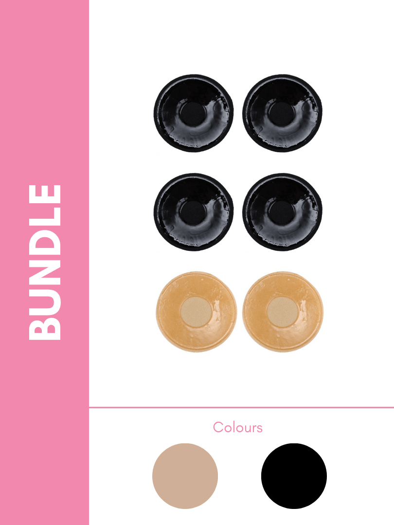 Ultimate Silicone Reusable Stick On Nipple Cover in Black & Beige (Round) 3 Pack - Pink N' Proper