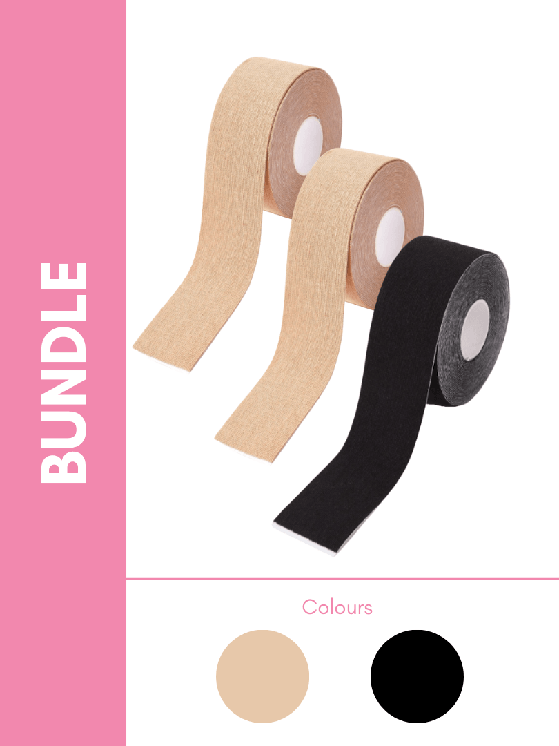 Ultimate Disposable Lift Up Boob Tape/Sports Tape Bundle Pack in Skin & Black (3 Pack) - Pink N' Proper