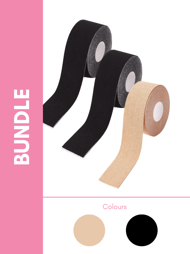 Ultimate Disposable Lift Up Boob Tape/Sports Tape Bundle Pack in Black & Skin (3 Pack) - Pink N' Proper