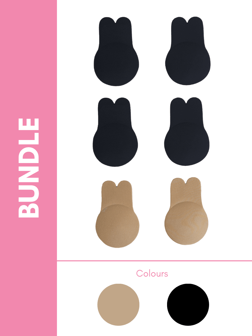 Ultimate Rabbit Ears Reusable Adhesive Boob Lift Up Bra Bundle Pack in Black & Skin (3 Pack) - Pink N' Proper
