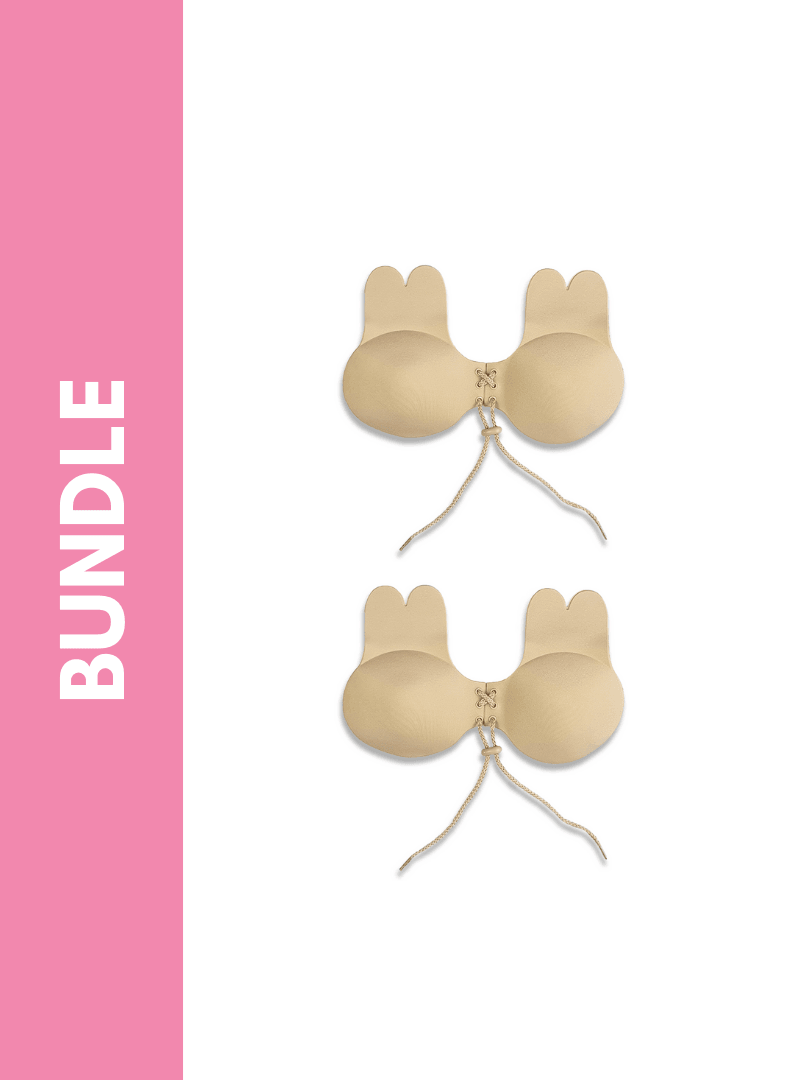 Ultimate Rabbit Ears Reusable Adhesive Drawstring Boob Lift Up Bra Bundle Pack in Skin (2 Pack) - Pink N' Proper