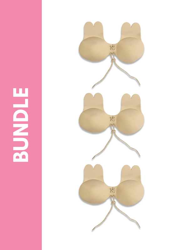 Ultimate Rabbit Ears Reusable Adhesive Drawstring Boob Lift Up Bra Bundle Pack in Skin (3 Pack) - Pink N' Proper