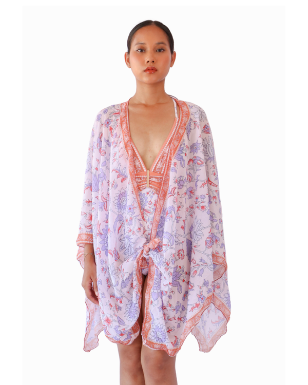 OPULENCE ELYSIUM Thalassa Floral Chiffon Scarf in Lilac Purple