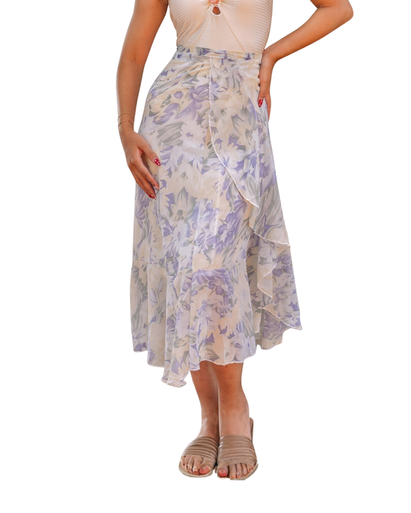 OPULENCE ETHEREAL Galilea Frill Hem Wrap Skirt in Dawn Yellow