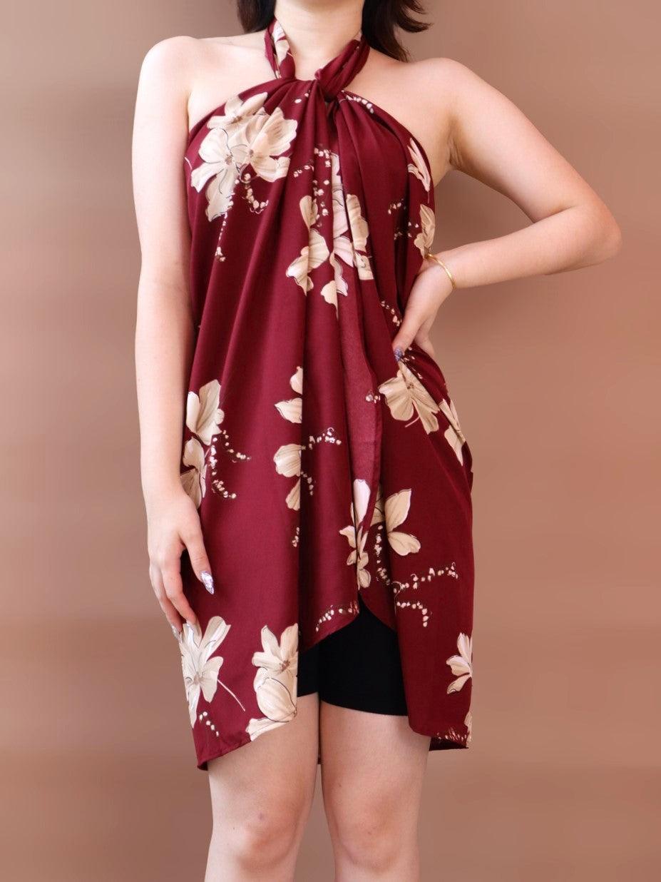 Galia Tropical Convertible Beach Sarong in Wine Red - Pink N' Proper