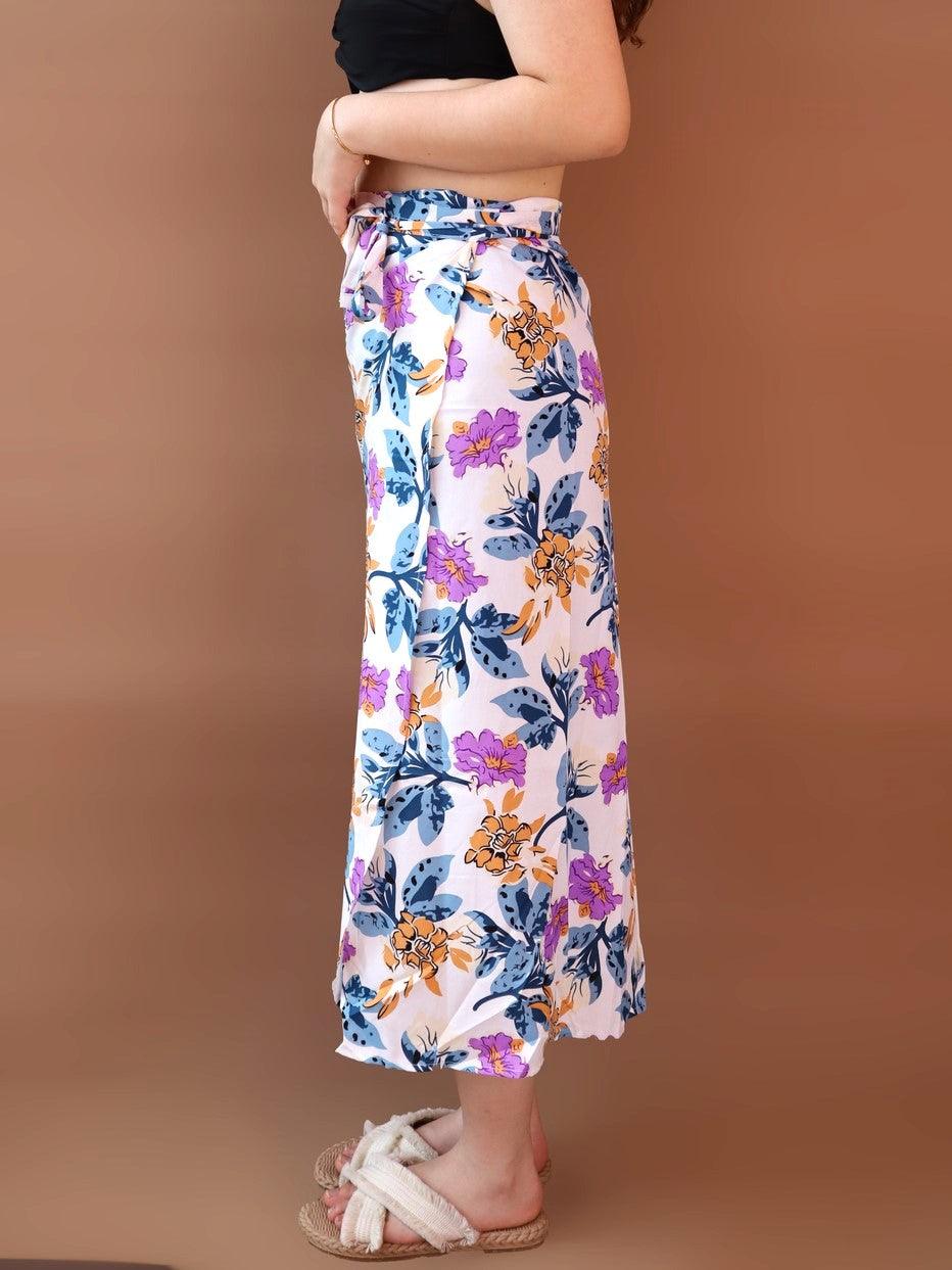 Galia Tropical Convertible Beach Sarong in White Purple - Pink N' Proper