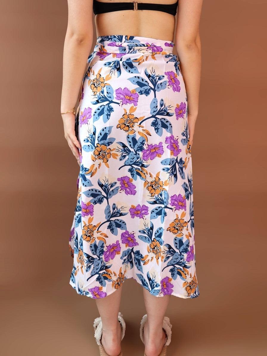 Galia Tropical Convertible Beach Sarong in White Purple - Pink N' Proper