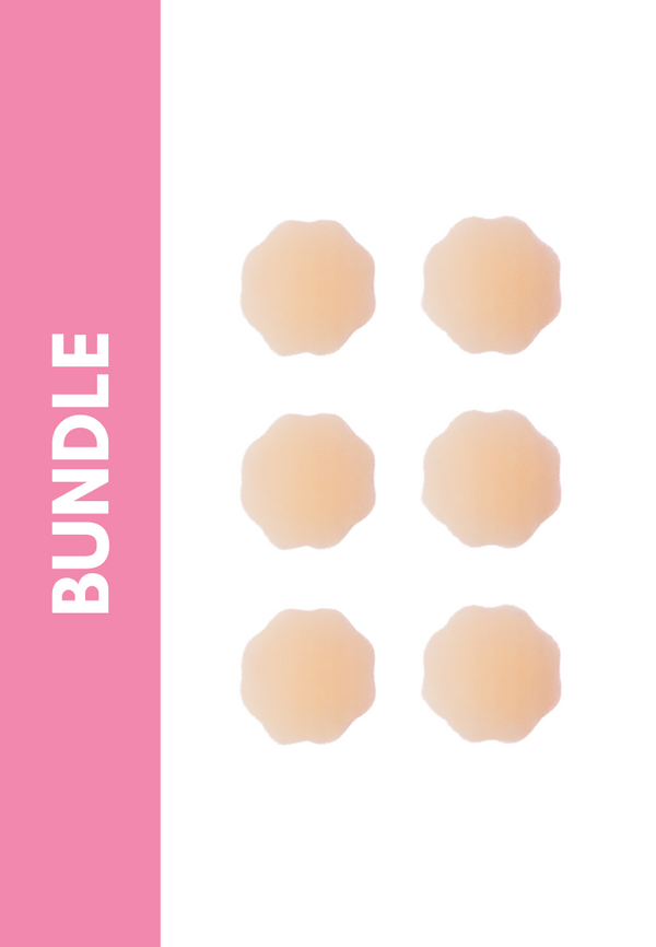 Ultimate Silicone Reusable Seamless Waterproof Stick On Nipple Pasties Bundle Pack in Skin (Flower)(3 Pack)