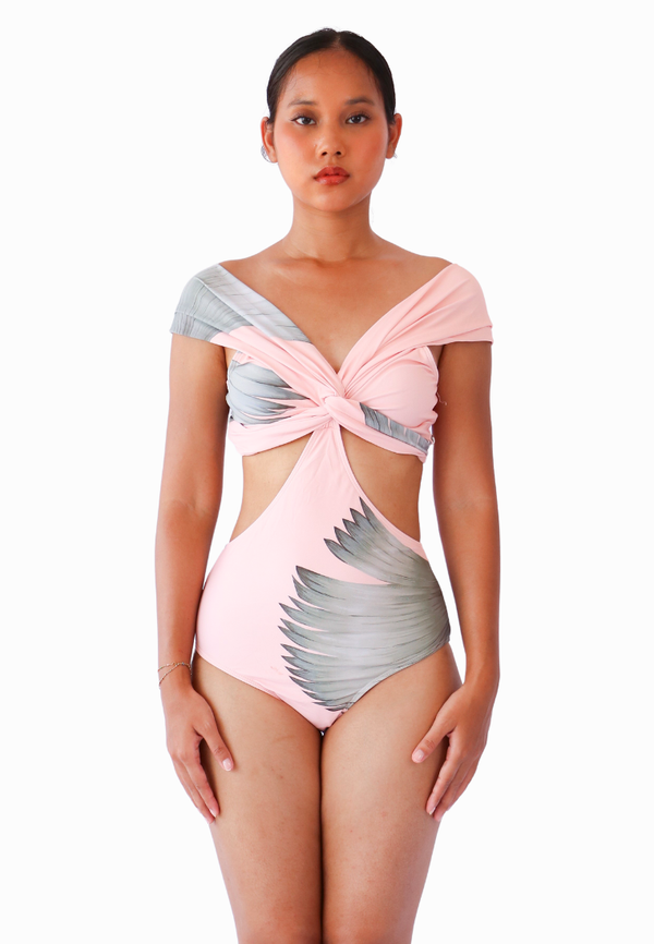 OPULENCE ELYSIUM Cressida Off-Shoulder Monokini Swimsuit in Pink