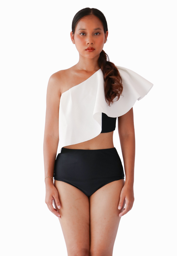 OPULENCE ELYSIUM Selene Toga High-Waist Bikini Set in Classic Black and White