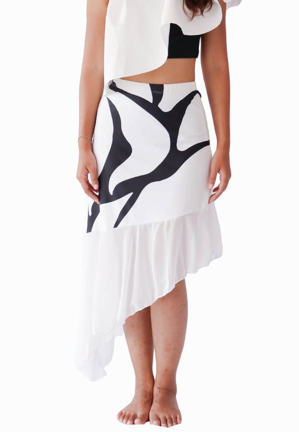 OPULENCE ELYSIUM Selene Asymmetrical Skirt in Classic Black and White