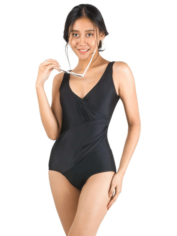 Basic Deep V Bareback Shaping Swimsuit in Black (Plus Size Available) - Pink N' Proper