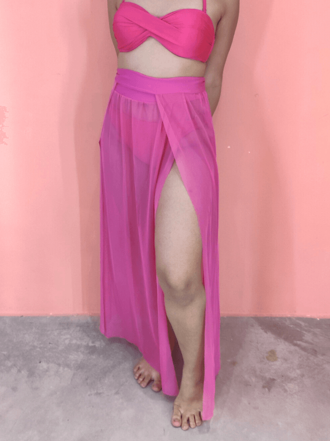 Daeun Mesh Slit Maxi Beach Skirt in Pink - Pink N' Proper