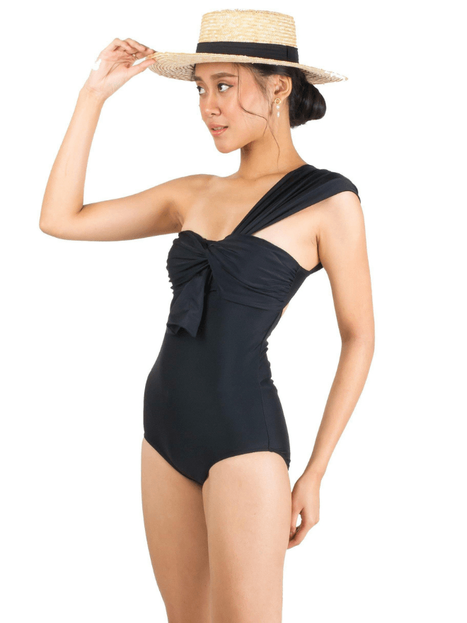 Helen Toga Bandeau Retro Swimsuit in Black - Pink N' Proper