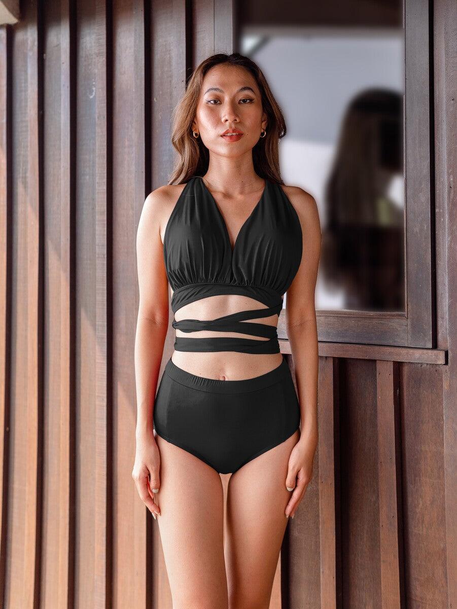 SIGNATURE INFINITY Anggun Convertible High Waist Bikini in Black - Pink N' Proper