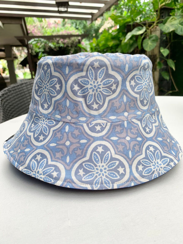 Batik Bucket Hat in Grey Blue
