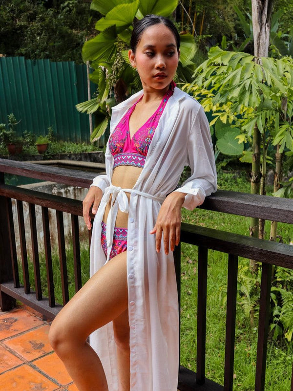 Ellora Chiffon Trench Beach Cover Up Dress - Pink N' Proper