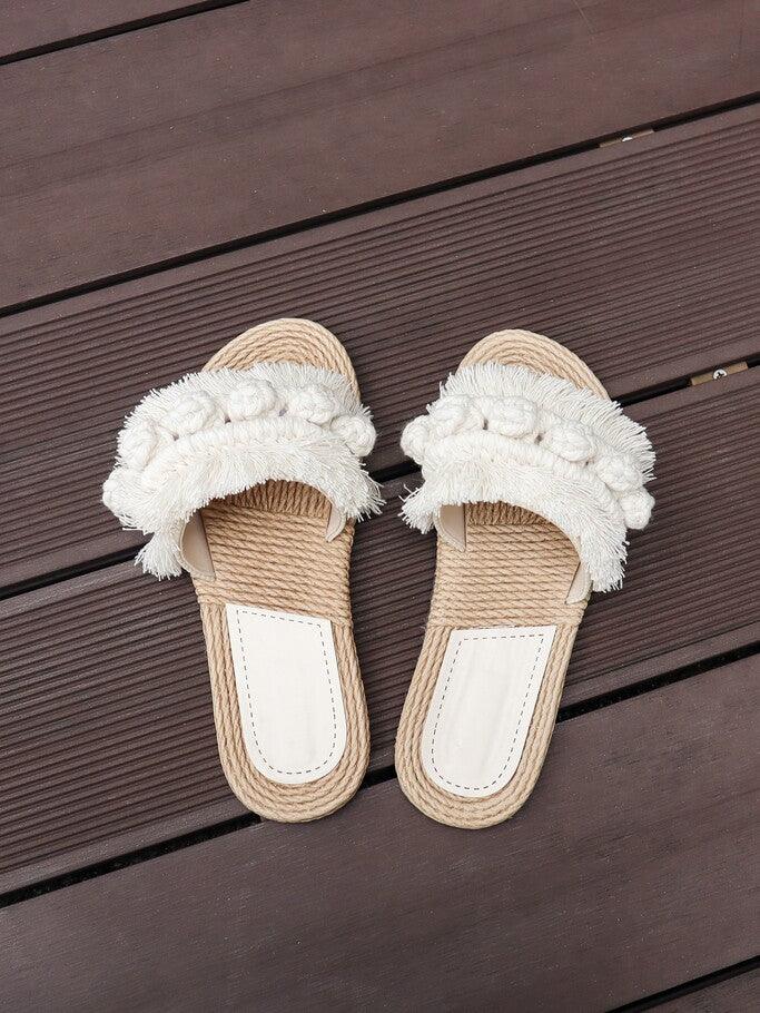 Seven Seas Calypso Handmade Macrame Slide Sandal in Beige White – Pink ...