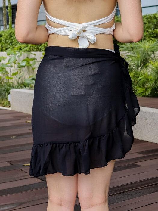 Elly Ruffle Chiffon Side Tie Mini Skirt in Black - Pink N' Proper