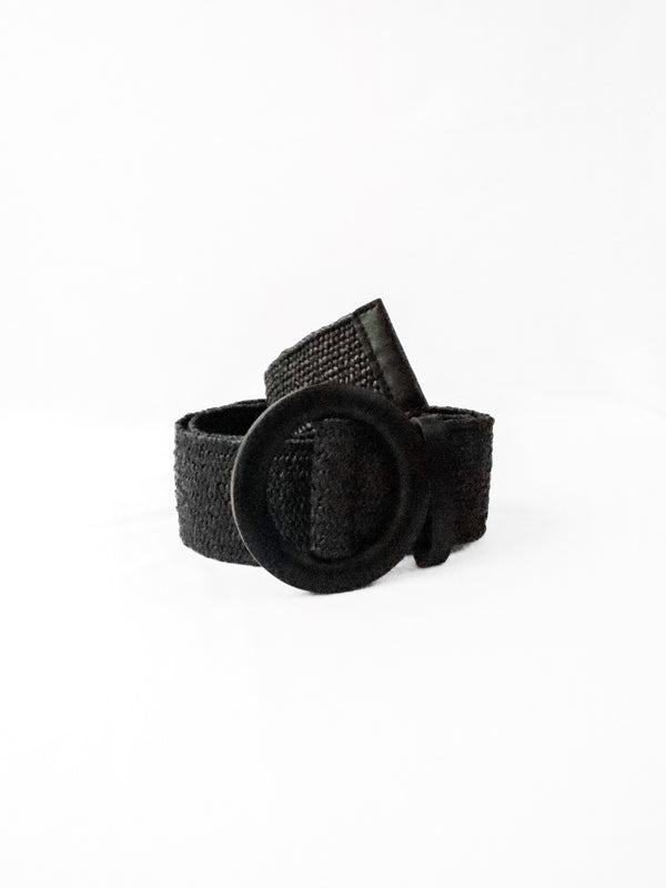 Seven Seas Adella Woven Waist Band Wide Belt with Wooden Buckle in Black