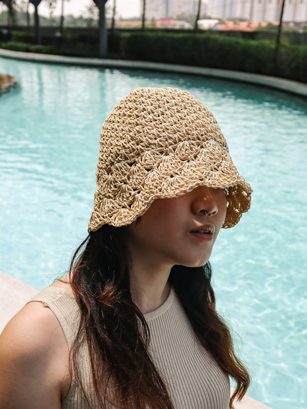 Seven Seas Polly Handmade Straw Bucket Hat in Beige