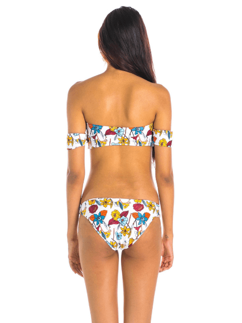 Imbruglia Floral Bardot Off-Shoulder Bikini Set Mustard Mahagony - Pink N' Proper