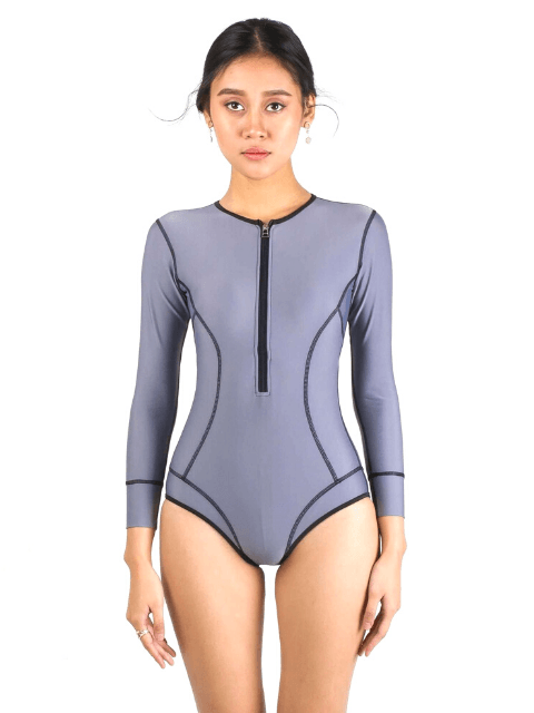 Jae Long Sleeve Bodysuit Rash Guard in Grey - Pink N' Proper