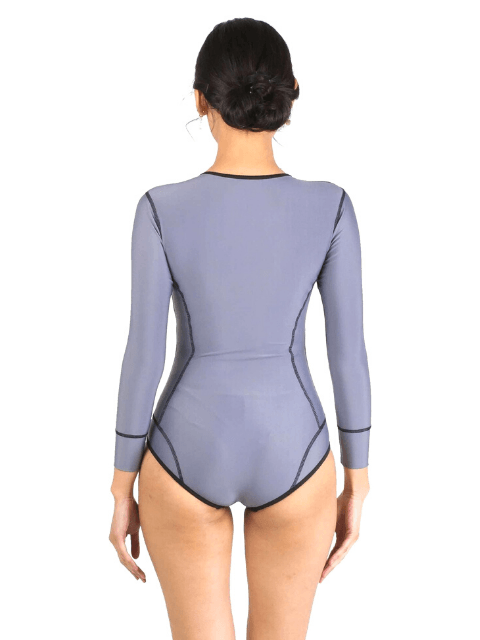 Jae Long Sleeve Bodysuit Rash Guard in Grey - Pink N' Proper