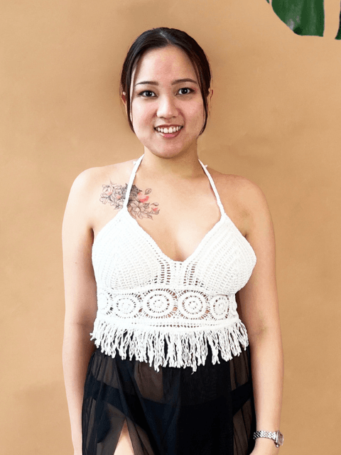 Kahlua Fringe Hem Crochet Adjustable Bikini Top in White - Pink N' Proper