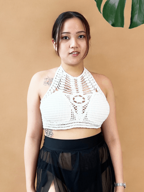 Kalilah Halter Crochet Adjustable Bikini Top in White - Pink N' Proper