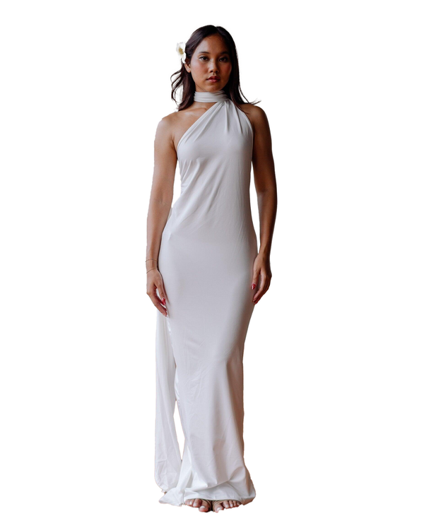 Acantha Halter Bareback Maxi Bodycon Dress in White