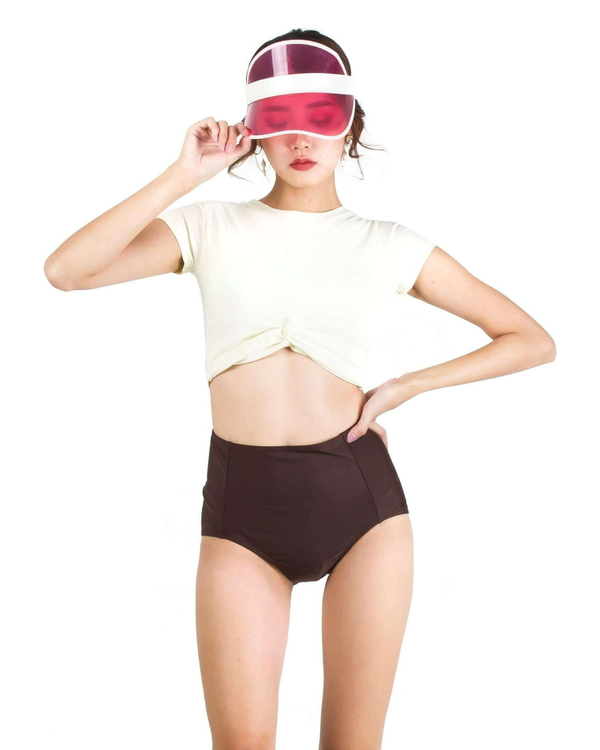 Ae Ra Crop Top High-Waist Bikini Set in Cream