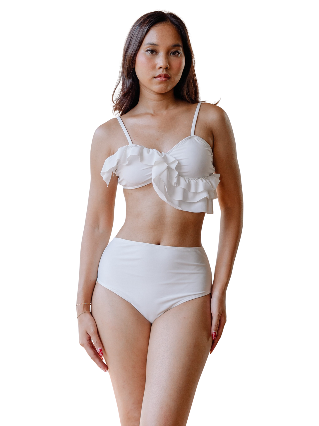 Pink N' Proper - OPULENCE ETHEREAL Agatha Ruffle High Waist Bikini Set in White - Women Stylish Beachwear Swimwear Bikini Malaysia