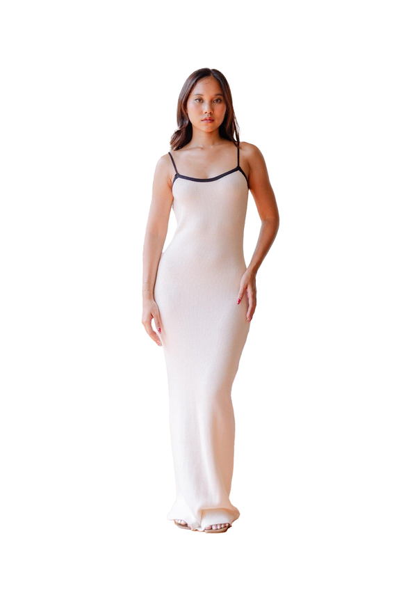 Alexandra Spaghetti Strap Bareback Maxi Dress in Cream White