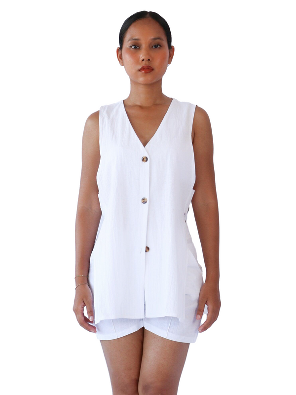 Aliyah Linen Button Up Vest with Shorts Co Ord Set