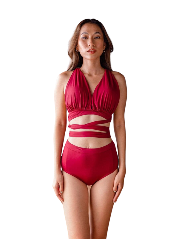 SIGNATURE INFINITY Anggun Convertible High Waist Bikini in Wine Red