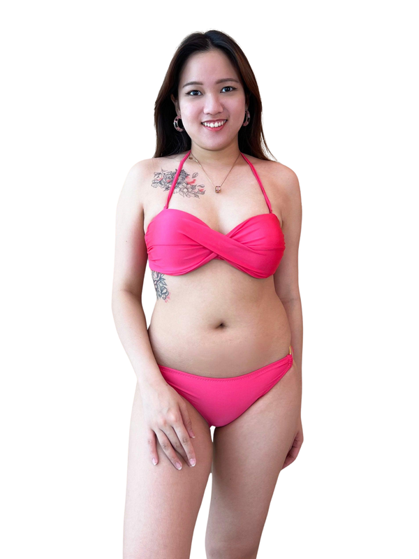 Basic Bandeau Push Up Underwire Bikini Set in Barbie Pink