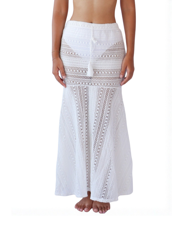 Bertha Crochet Look Mermaid Midi Skirt in White