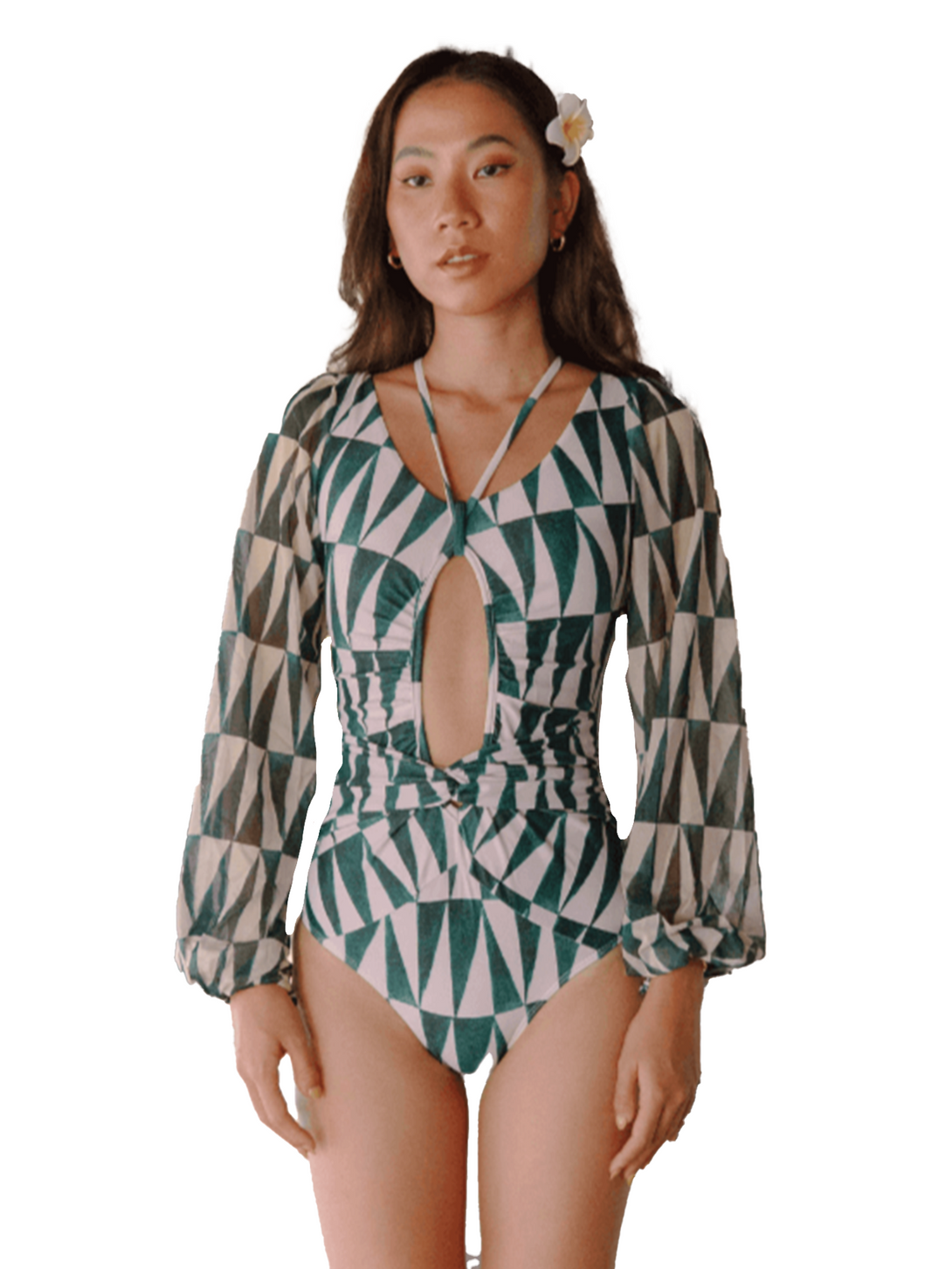 Pink N' Proper - TROPICAL OPULENCE Bora Mesh Long Sleeve Cut Out Swimsuit in Emerald Green (Plus Size Available) - Women Stylish Beachwear Swimwear Bikini Malaysia