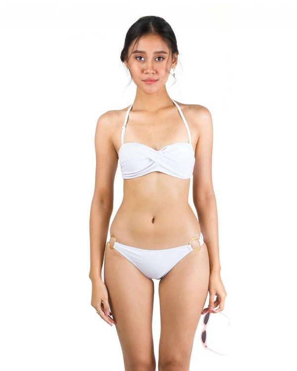 Basic Bandeau Push Up Underwire Bikini Set in White