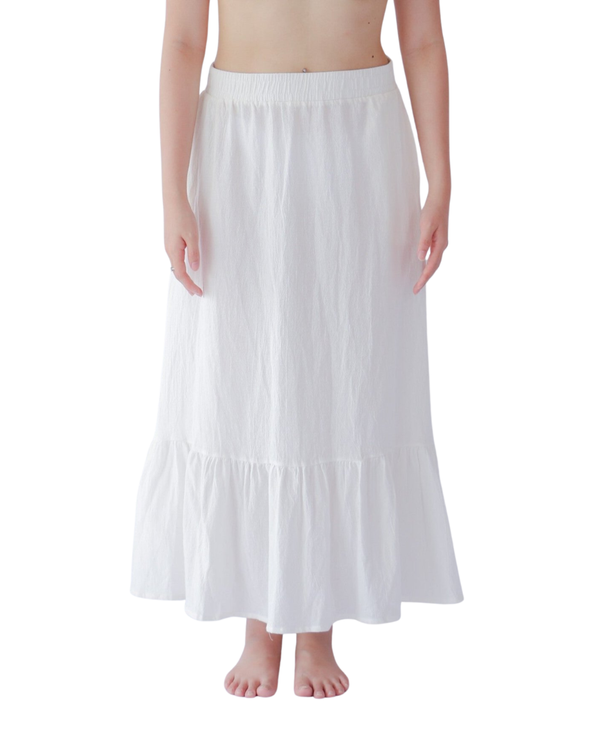 Claire Linen Flare Midi Beach Skirt in White