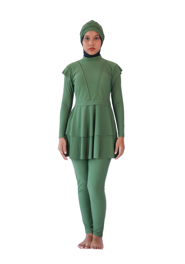 Modernly Modest Dayang Peplum Muslimah Swimwear Set in Sage Green (Plus Sizes Available)
