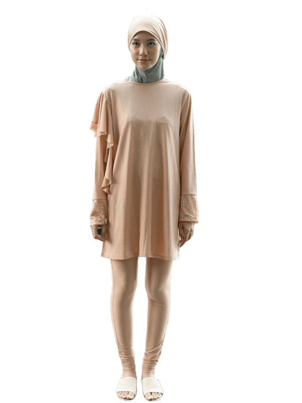 Modernly Modest Dewi Sequin Muslimah Swimwear Set in Beige