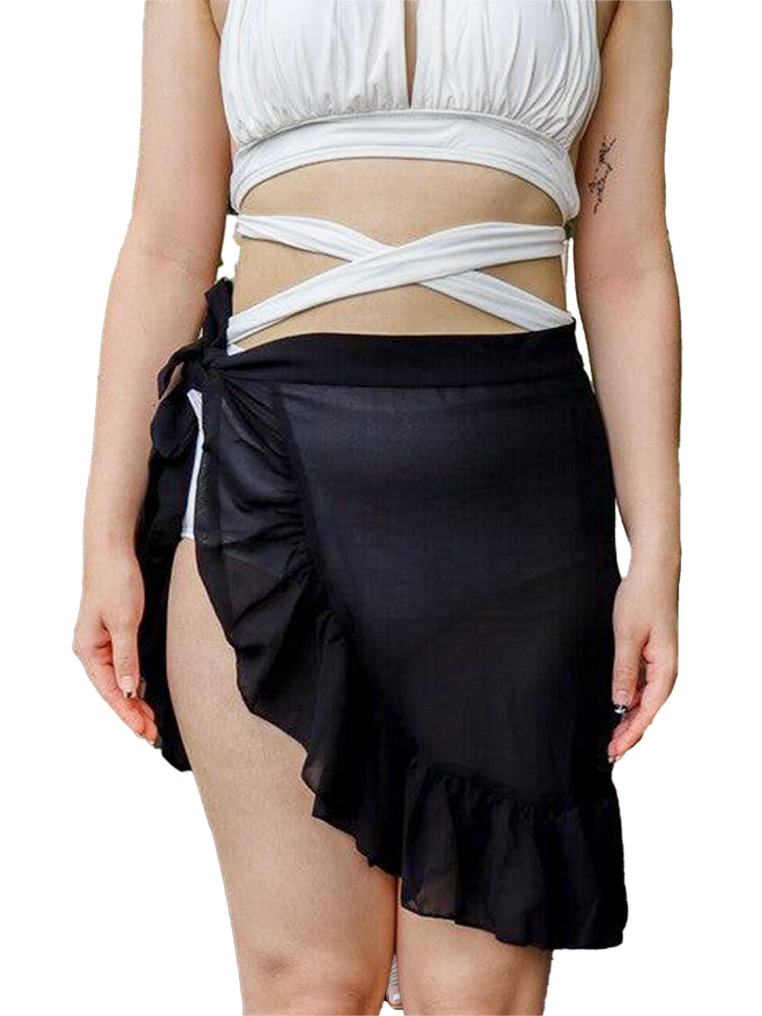 Pink N' Proper - Elly Ruffle Chiffon Side Tie Mini Skirt in Black - Women Stylish Beachwear Swimwear Bikini Malaysia